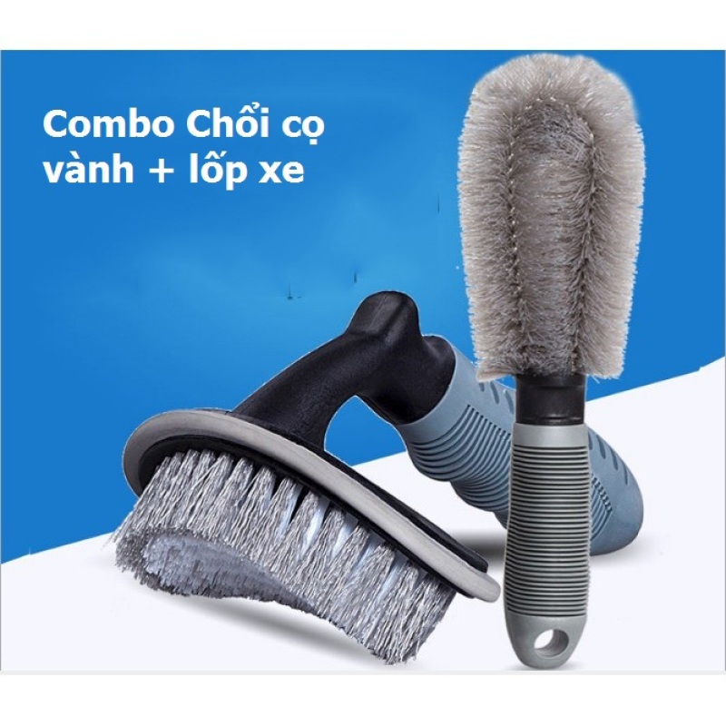 combo chổi cọ lốp và chổi cọ lazang ô tô