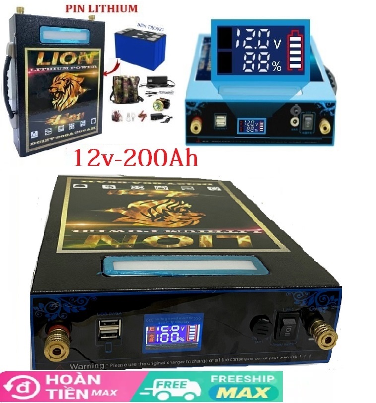 Pin lithium lion 12v - bình ác quy pin lion 12v - 200ah-150ah-100ah-80ah tặng bộ phụ kiện bảo hành 12 tháng