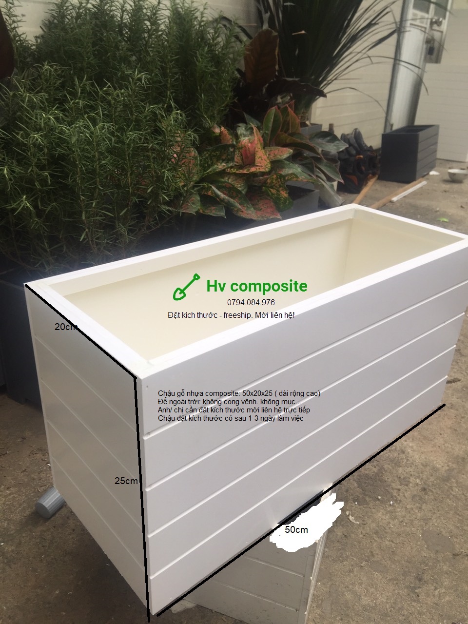 chậu kẻ chỉ composite chống nước (50x20x25)