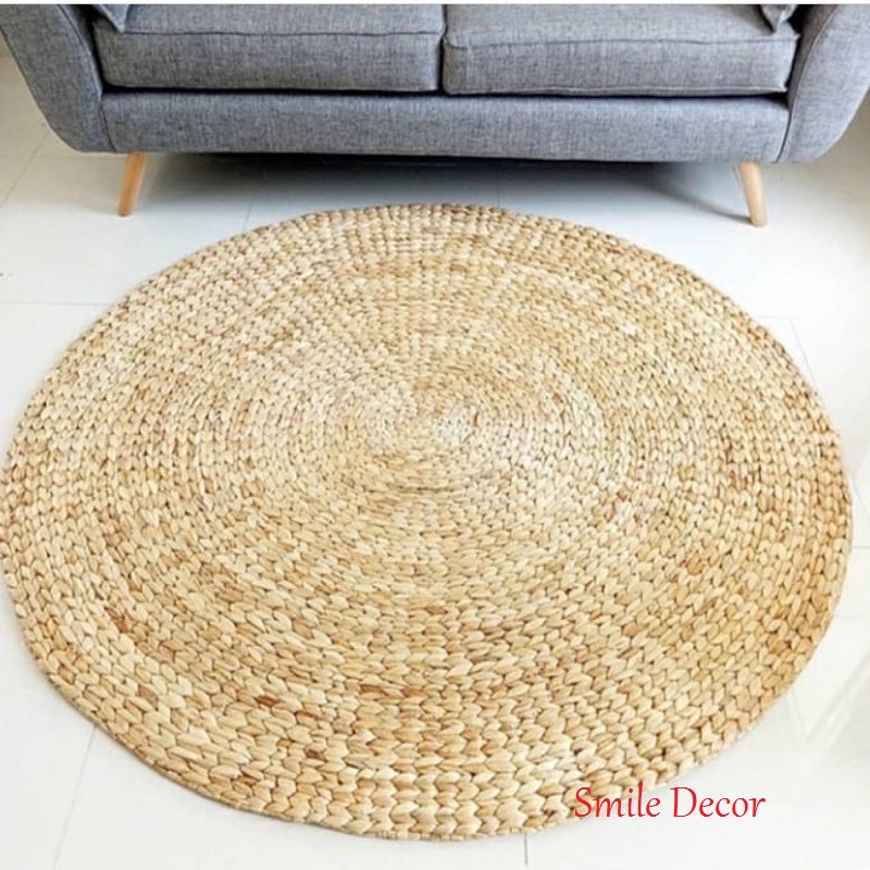Thảm lót sàn nhà Smile Decor hình tròn đan lục bình phong cách Scandinavia , thảm cói trải sàn Bắc Âu (nhiều size)