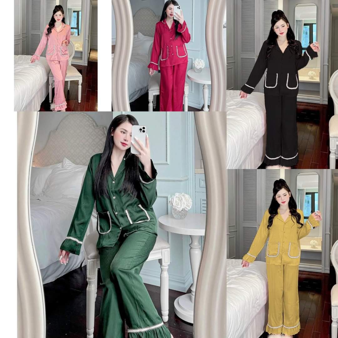 Đồ Bộ NgủTay Dài Quần Dài Lụa Xước - Mango Cao Cấp Bigsize 40-100kg