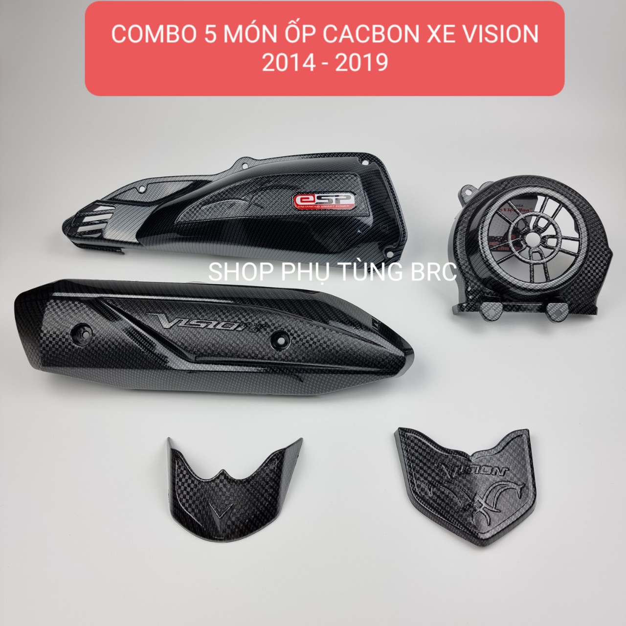 Combo 5 món ốp cacbon trang trí xe vision 2014 - 2019