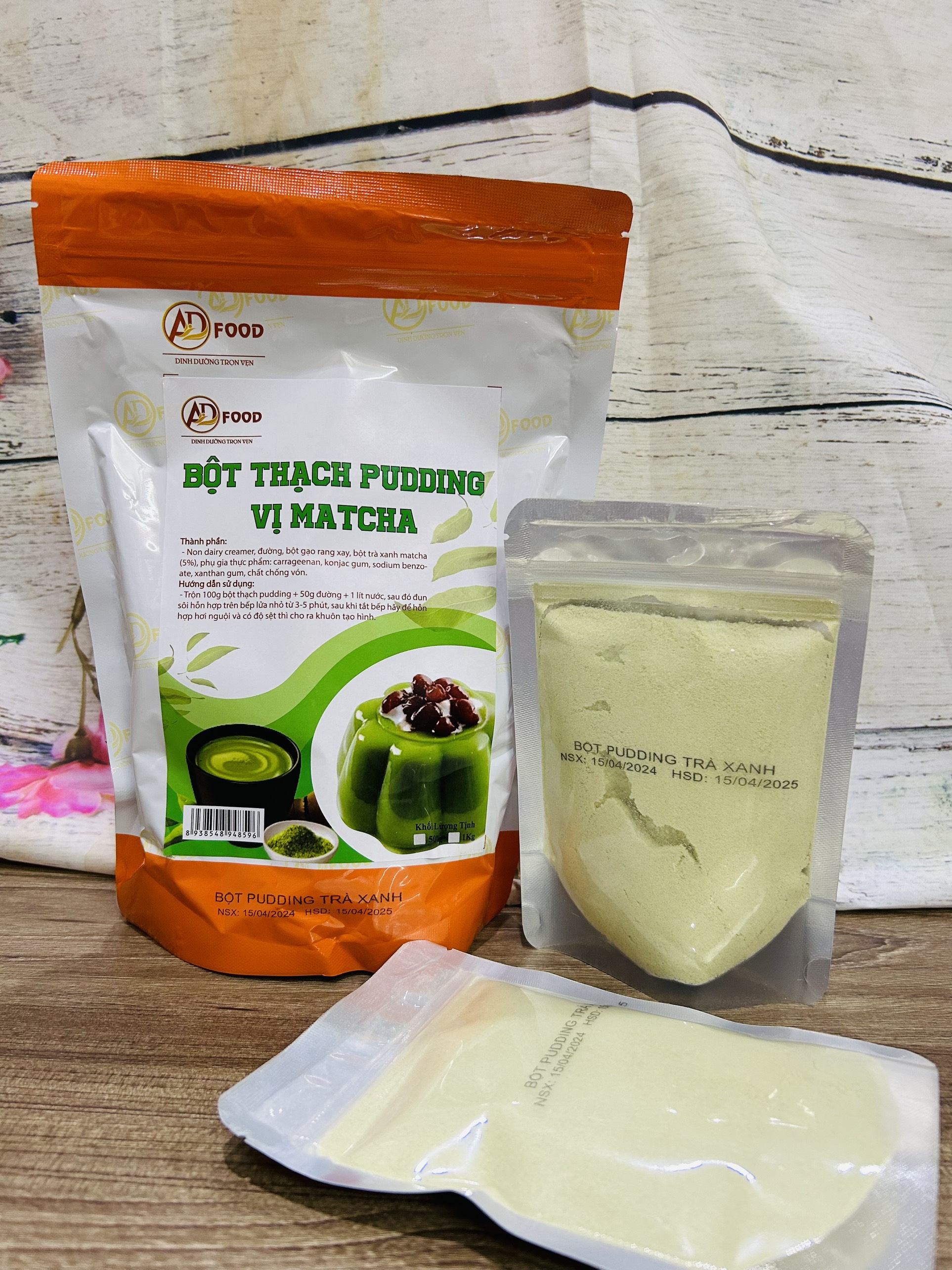 Túi 100gr dùng thử bột pudding vị matcha