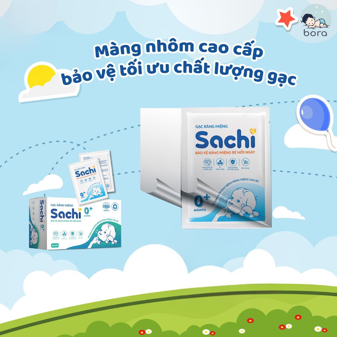 Gạc rơ lưỡi Sachi chiết xuất Lá hẹ, Lô hội, Cúc La mã vệ sinh răng miệng an toàn cho bé 0m+ [Hộp 30 gói]