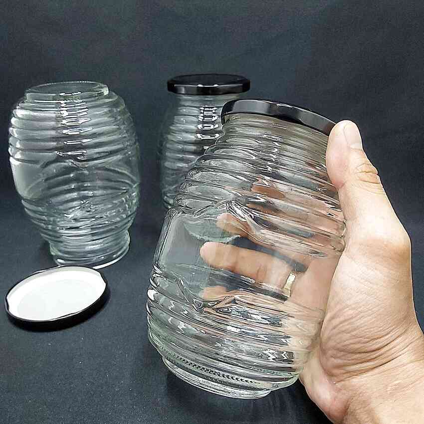 Hũ Thủy Tinh 750ML (combo 2 cái) mẫu con ong nắp thiếc đen – Hủ Thủy Tinh 750ML - Lọ Thủy Tinh 750ML - đựng mật ong yến chưng - Hũ Gia Vị