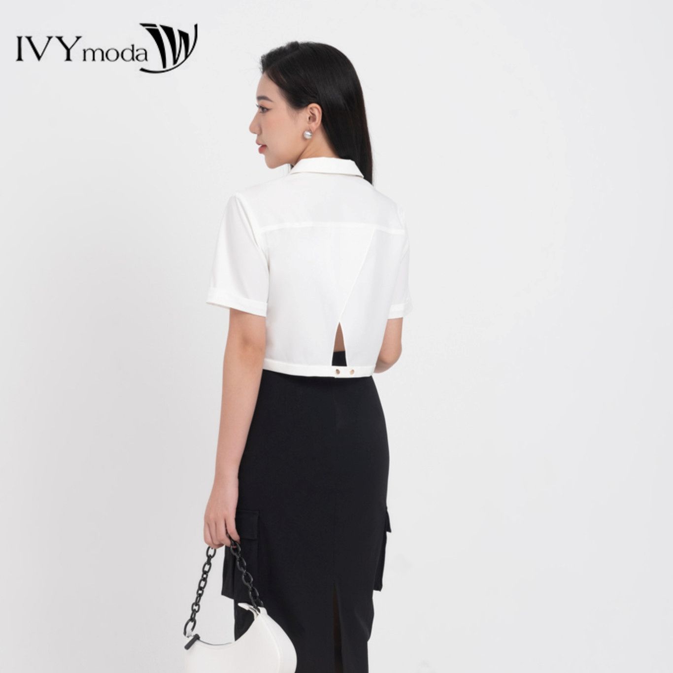 Áo sơ mi Croptop trắng IVY moda MS 16B9485