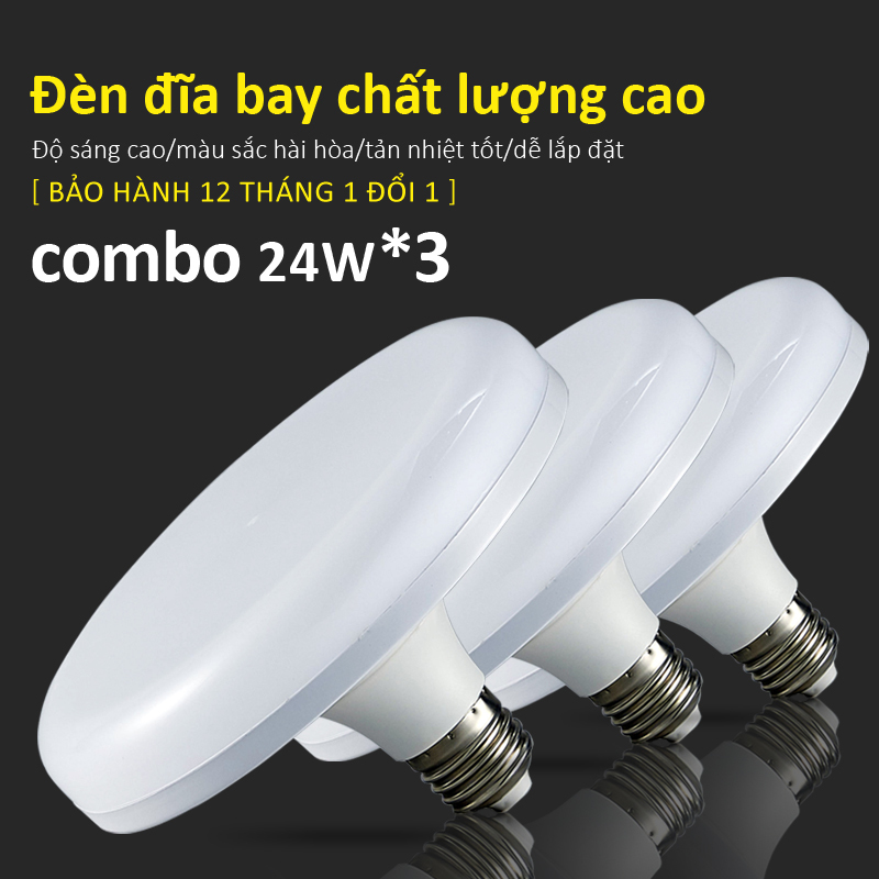 Combo 3 đèn, đèn Led UFO, đèn đĩa bay, siêu tiết kiệm điện, siêu sáng (18W24W36W50w) ánh sáng trắng bảo hành 1 năm Led E28