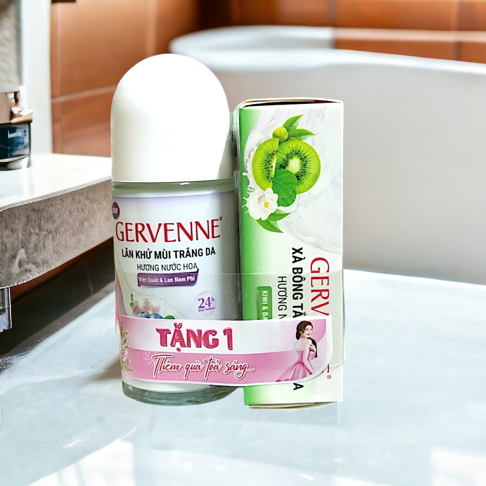 [Kèm Cục Xà Bông 120g] Lăn Khử Mùi Trắng Da Gervenne 50ml – Thơm Lâu, Khô Thoáng