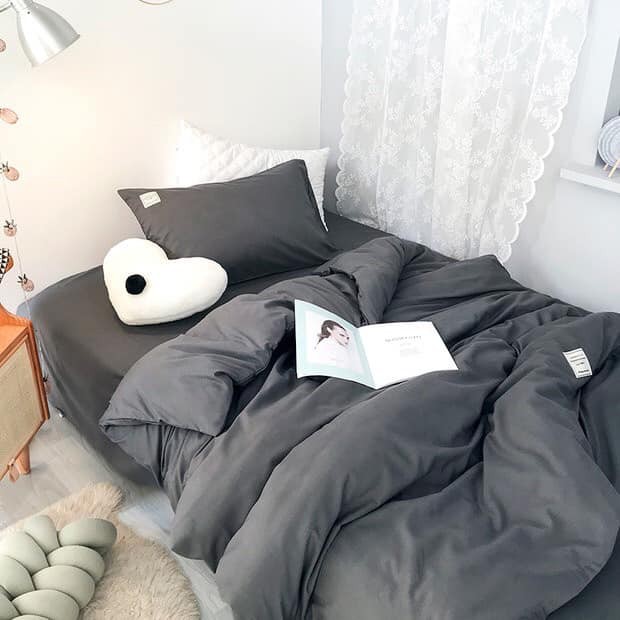 Chăn ga gối đệm EmmiBedding Cotton TC GHI ĐẬM, set 4 món gồm 1 vỏ chăn, 1 ga bọc chun theo yêu cầu, 2 vỏ gối nằm, bộ chăn ga gối cao cấp chất liệu mềm mịn, thoáng mát, phối màu phong cách Hàn Quốc