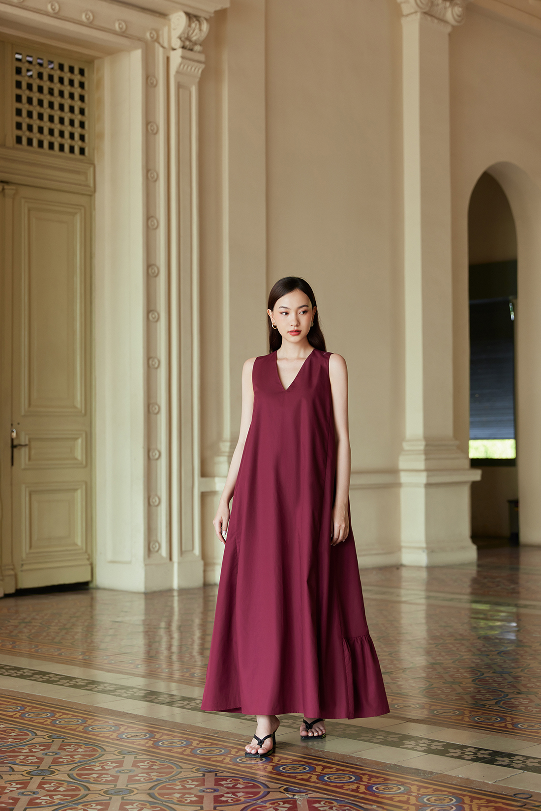 Nosbyn - Đầm Xoè Maxi Cổ V - N312-D003