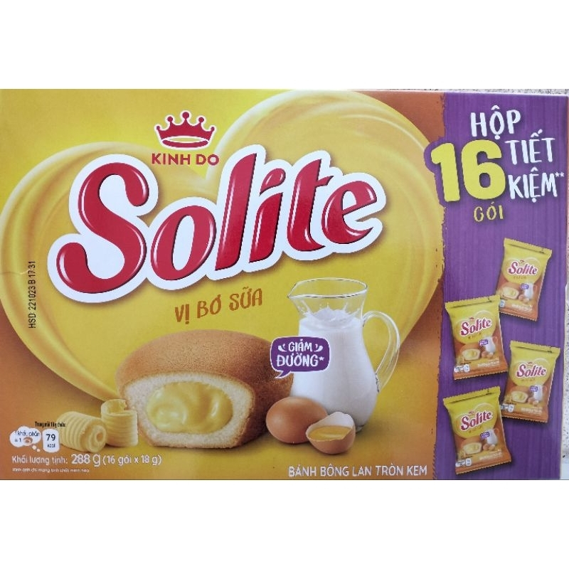 Bánh Bông Lan Tròn Solite Vị Bơ Sữa 288gram ( 16 gói x 18gr )