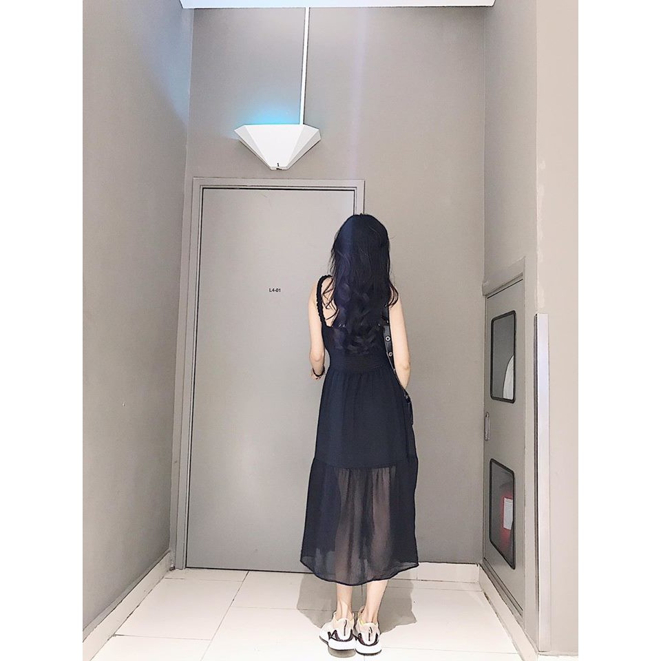[HCM]Đầm maxi bo eo voan đen đi biển siêu hot
