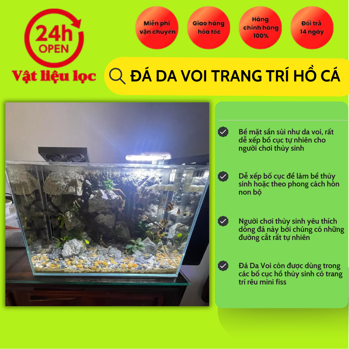 Đá Da voi trang trí setup bể cá cảnh thuỷ sinh (1kg)