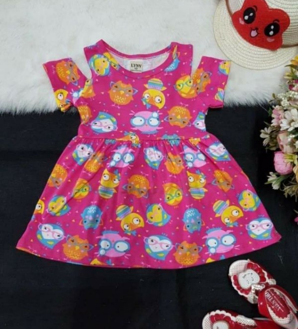 Đầm thun xòe rớt vai cho bé