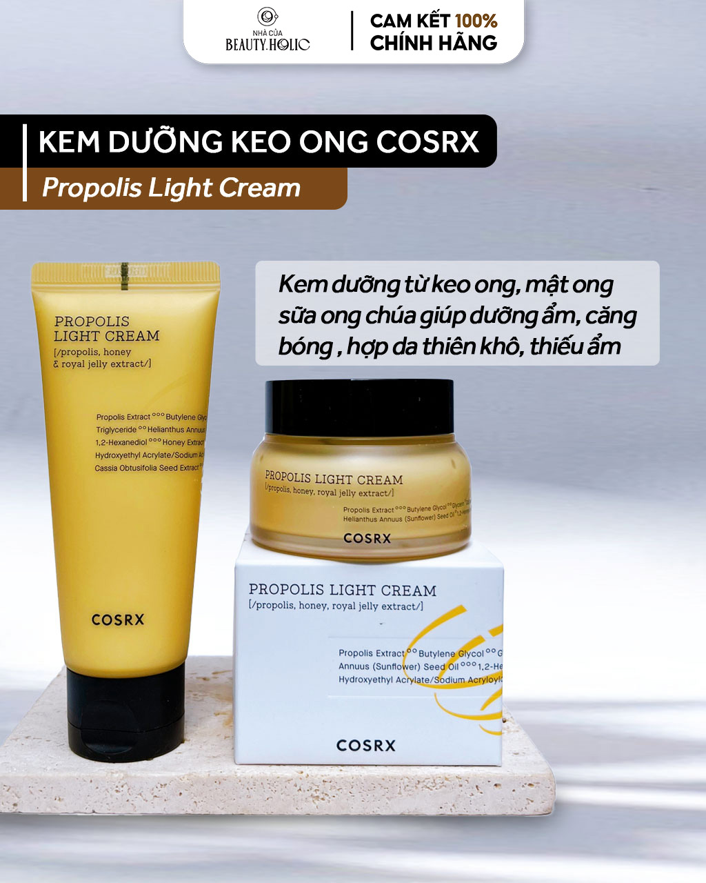 [HCM][Nhacuabeautyholic] Kem dưỡng COSRX PROPOLIS LIGHT CREAM