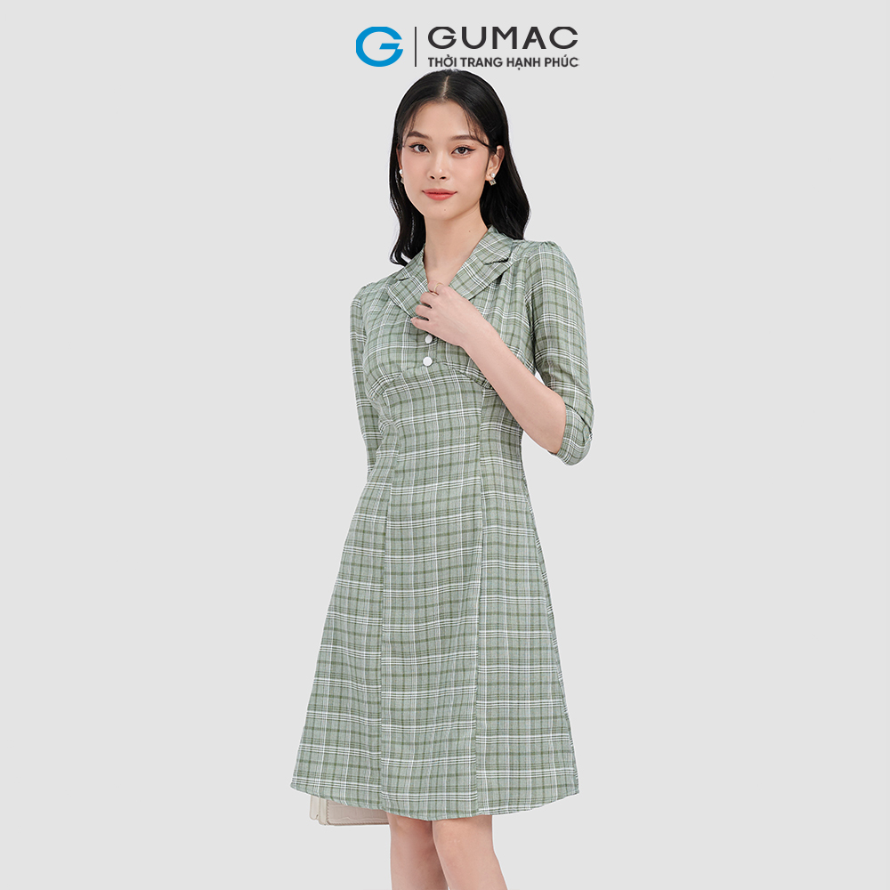 Đầm caro nút bọc thời trang GUMAC DC10065