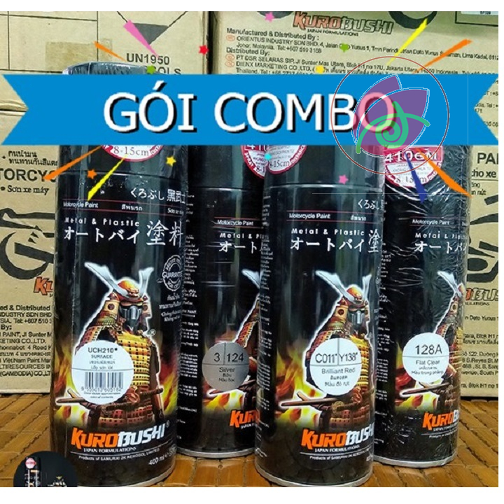 Combo Sơn xịt Samurai màu đỏ mờ candy nhám