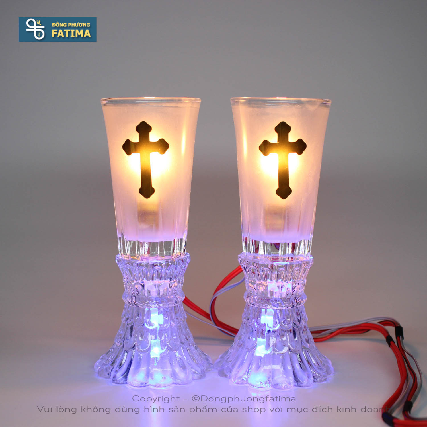 2 Cây Ly Đèn Điện K3 (14cm) (Điện 220V)- Đèn Bàn Thờ Đông Phương Fatima