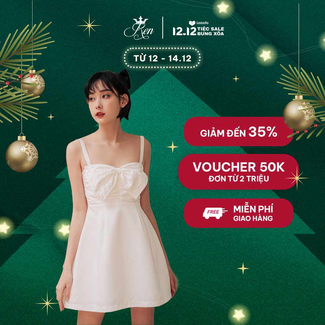 REN BY TEE - Đầm Hai Dây Nơ Ngực Đính Hạt
