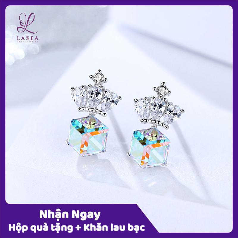 Bông tai nữ trang sức bạc Ý S925 Lasea - Hoa tai đính đá hình vương miện ( Xanh Ngọc ) E1522