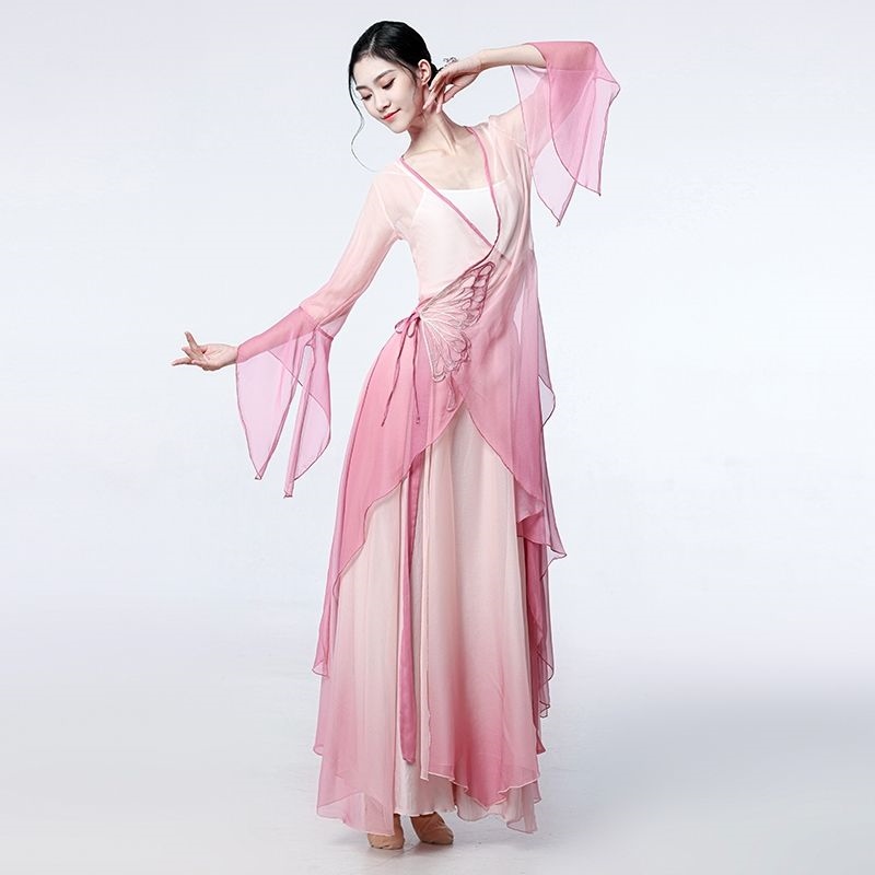 The new classical dance performance costumes are thin and elegant butterfly gradient gauze practice clothes Chinese style tops