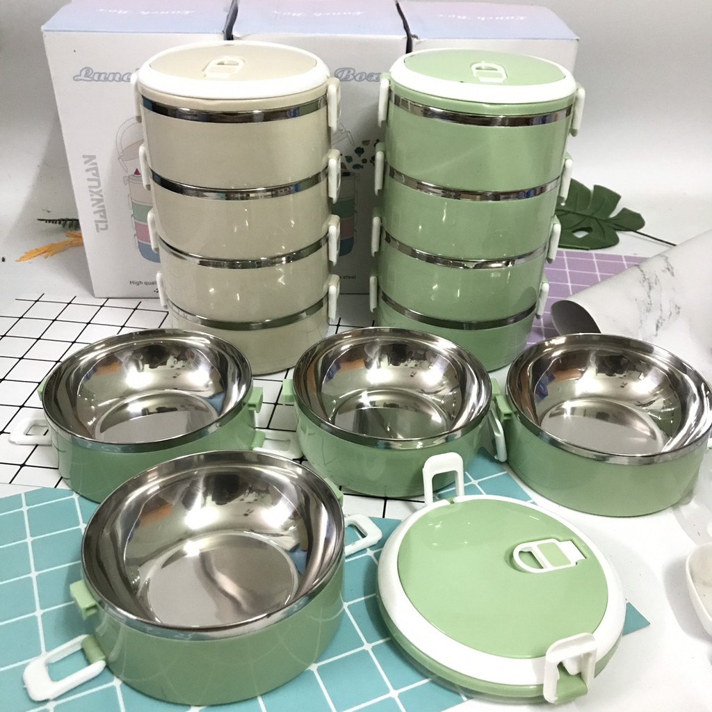 Cặp lồng mang cơm giữ nhiệt lúa mạch 4 tầng Inox - Hộp cơm lúa mạch 4 tầng