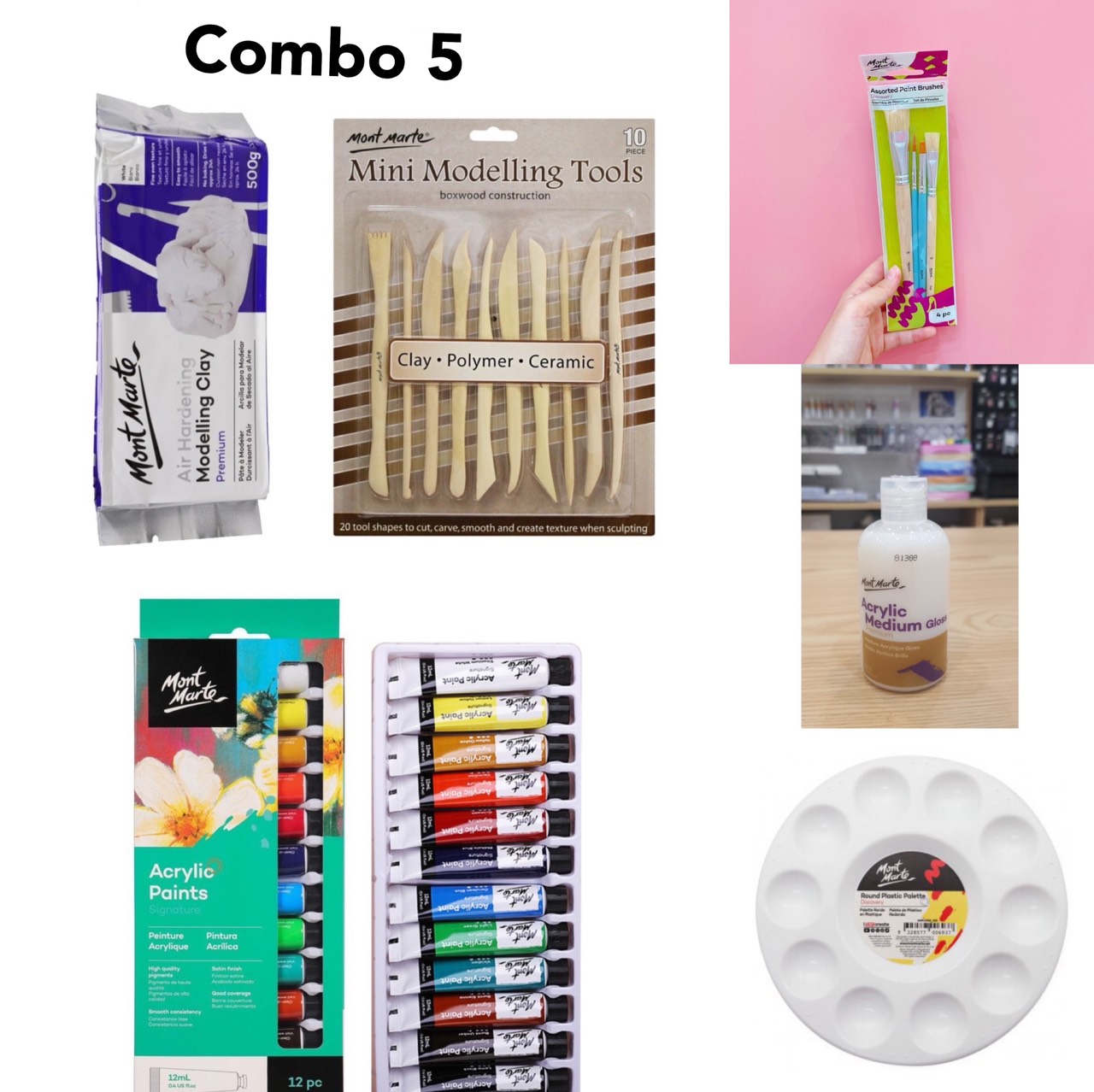 Combo Đất Sét Tự Khô Mont Marte và dụng cụ (Air Hardening Modelling Clay)