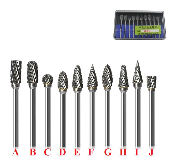 Bộ 10 mũi mài, khắc hợp kim, gỗ lũa cao cấp (Cán 3mm)