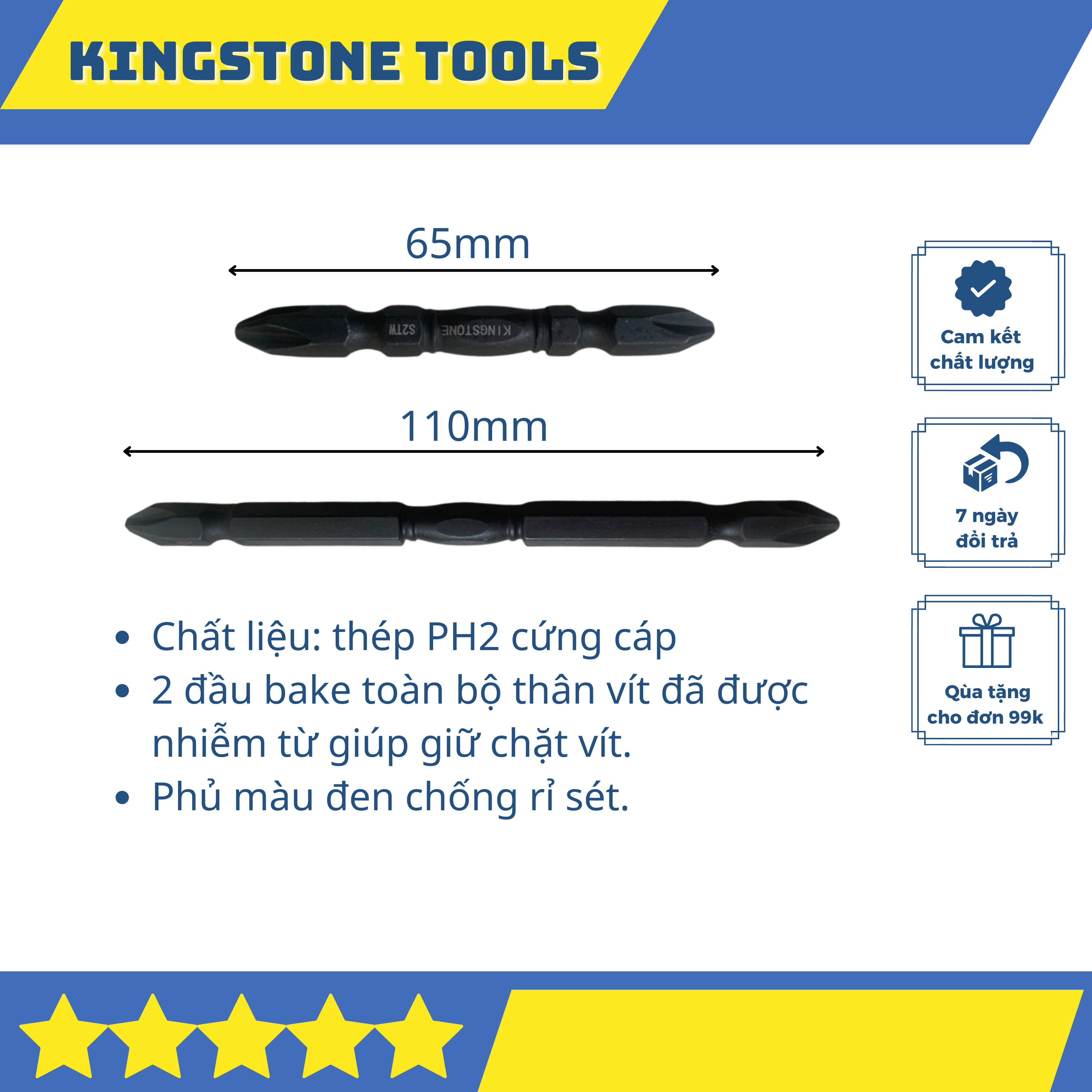 Đầu bắn vít vít 3 ke 2 đầu Kingstone 65mm 100mm