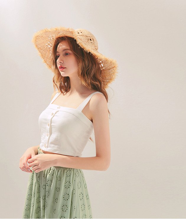 Áo dệt kim 2 dây cổ vuông nút trước