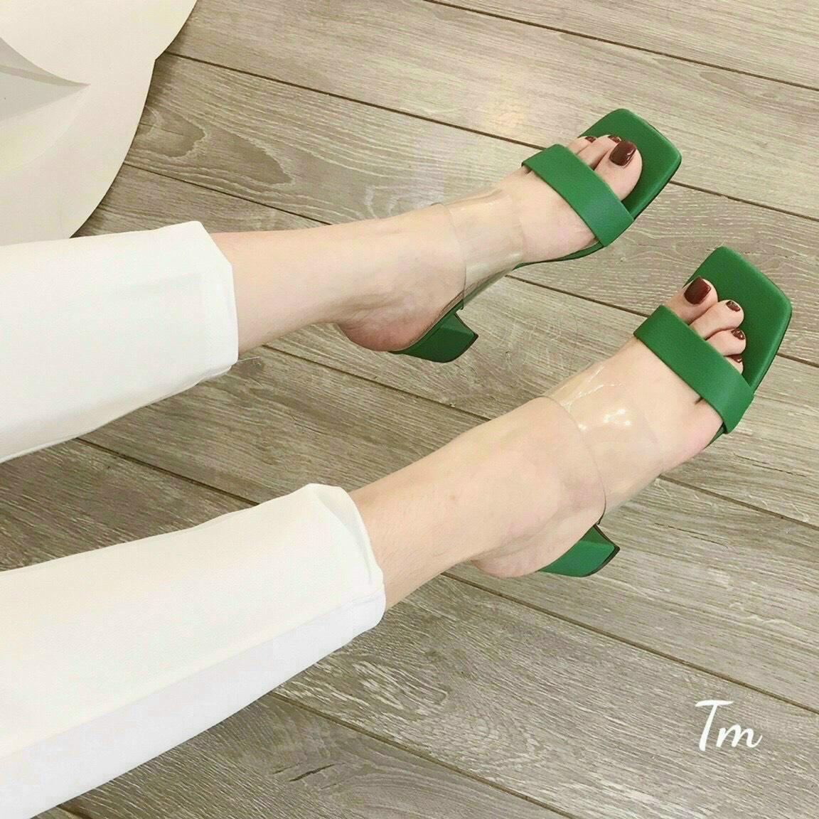 [SenXanh] Guốc da mịn pha mica gót trụ bọc da - 5P