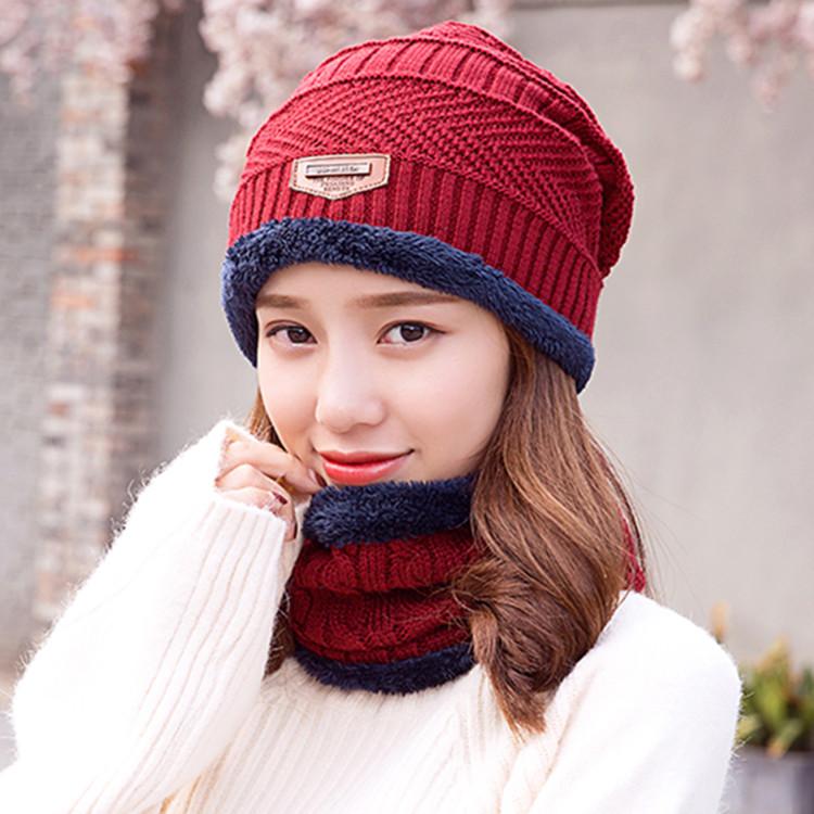 Set khăn mũ len cao cấp cho nam giới - Mũ nón kèm khăn len lót lông siêu ấm thời trang phong cách (màu đỏ)