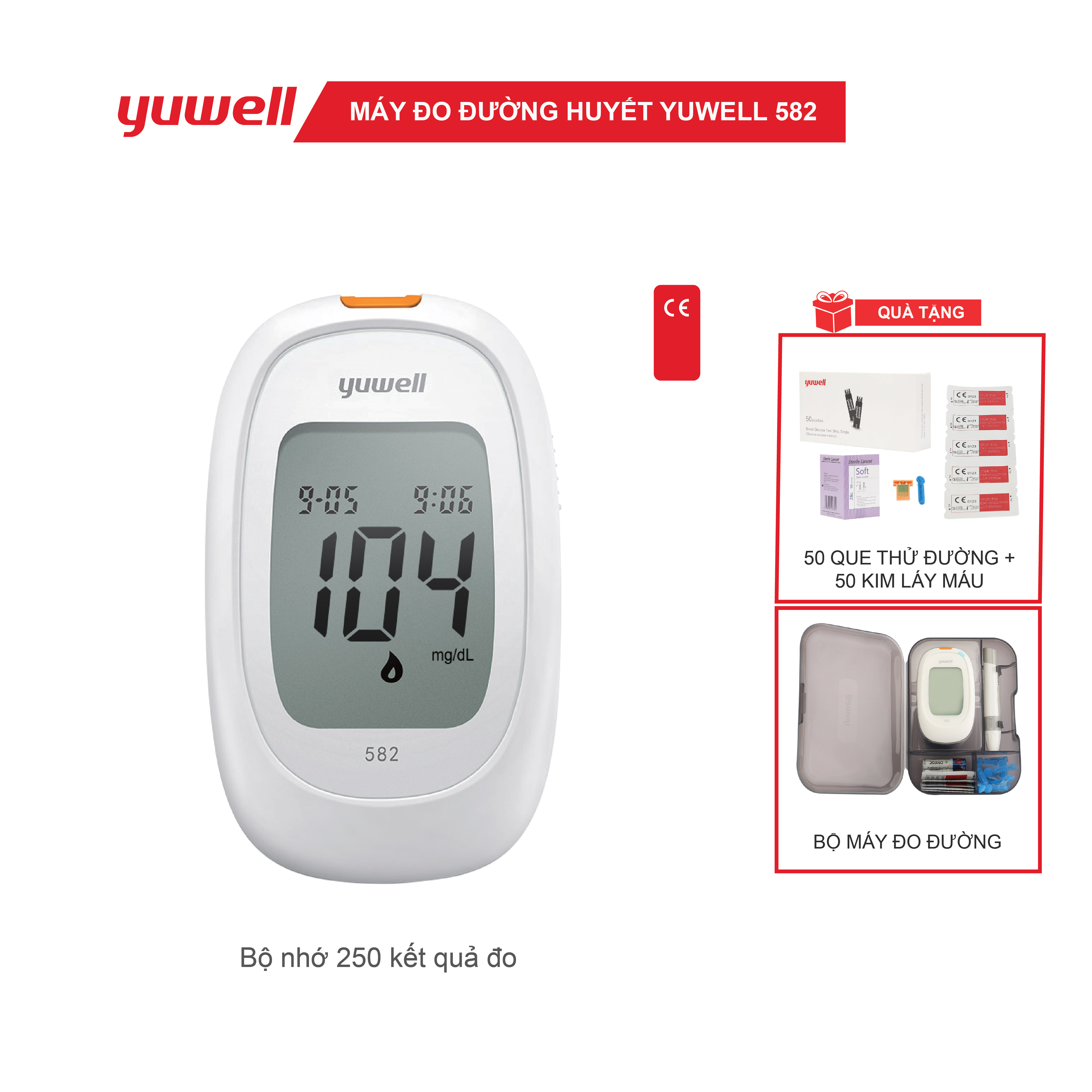 1 TẶNG 1 Máy đo đường huyết Yuwell 582 TẶNG Hộp 50 que thử và 50 kim lấy
