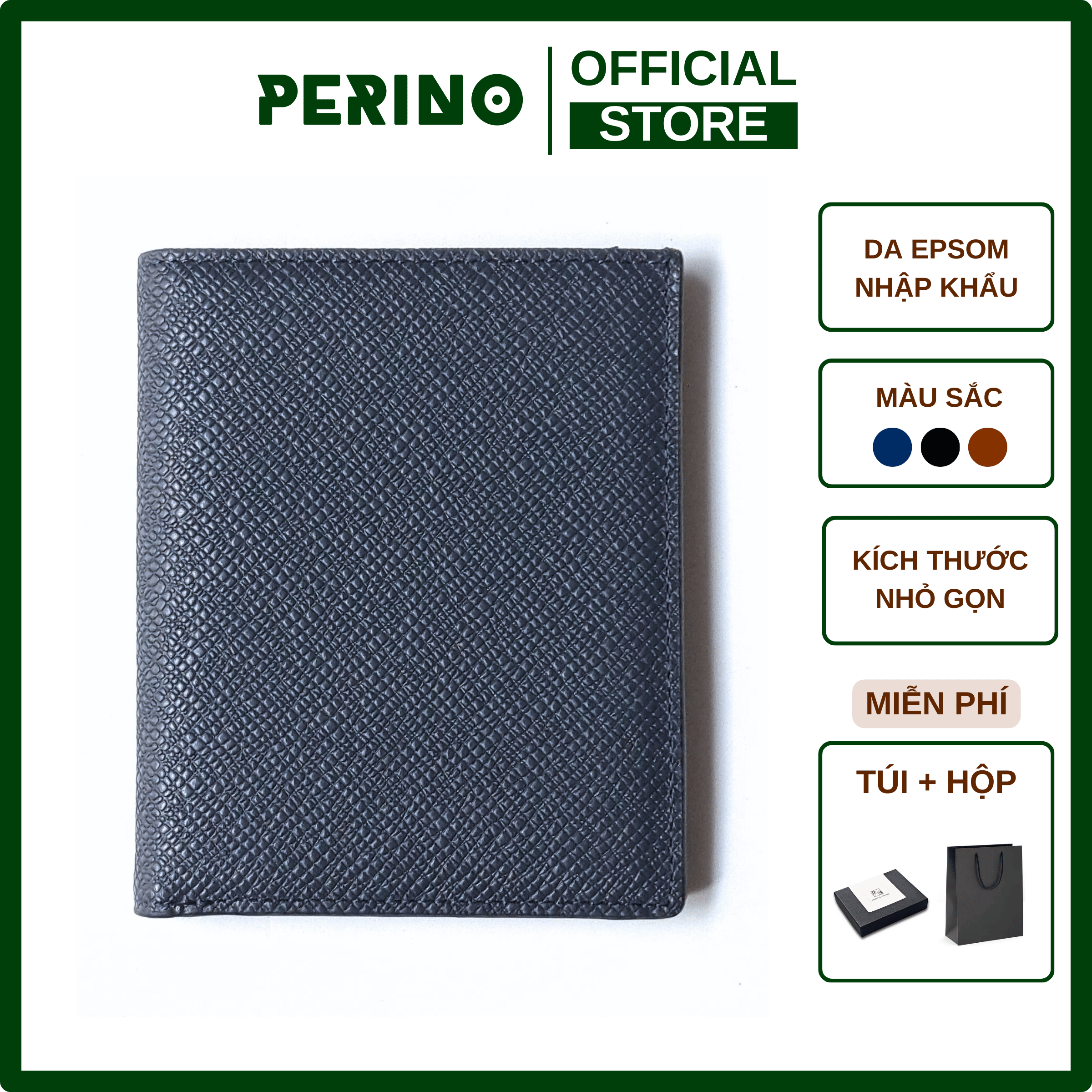 Perino men's premium cowhide leather mini slim wallet Epson genuine leather stand credit card holder with box-p1961