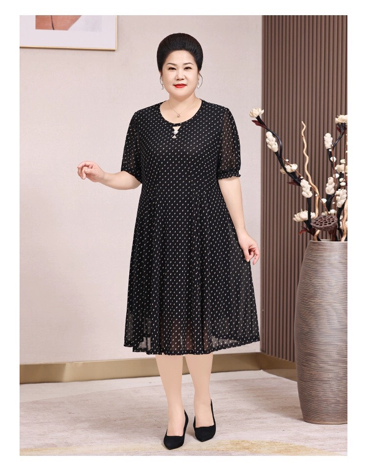 Đầm xòe chấm bi quý cô trung niên bigsize - G18723