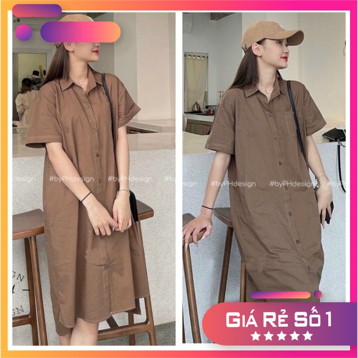 Váy bầu babydoll thiết kế cổ sơ mi xinh xắn - đầm bầu công sở mùa hè freesize mặc đi làm đi tiệc