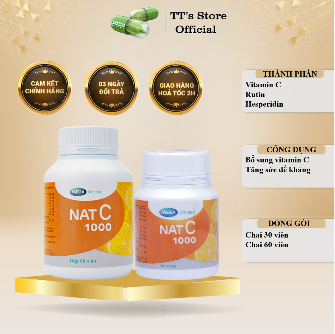 Mega We Care Nat C 1000 (Chai 30-60 viên) - Vitamin C 1000