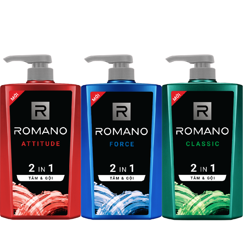 Tắm gội 2 trong 1 cho nam Romano sạch thơm tóc chắc khỏe 650gr cao cấp
