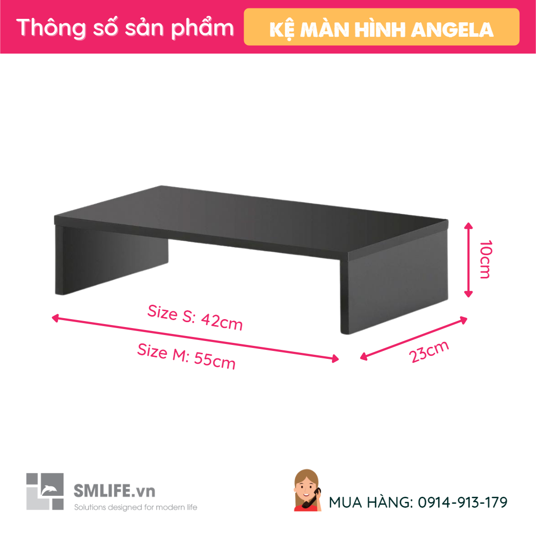 Kệ để màn hình SMLIFE Angela | Gỗ MDF dày 17mm chống ẩm Dài 42(S) - 55 (M)cm x Rộng 23cm x Cao 10cm