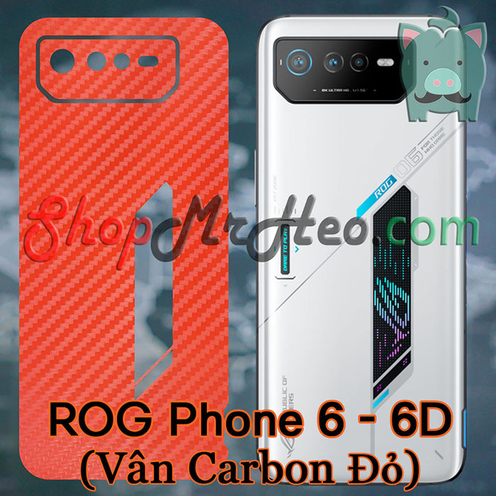 Skin Dán Mặt Sau Lưng ROG Phone 6 - ROG 6 - ROG Phone 6D - ROG 6D (Carbon, Hình Hộp, Nhám, Vân Da, Nhôm Xước)
