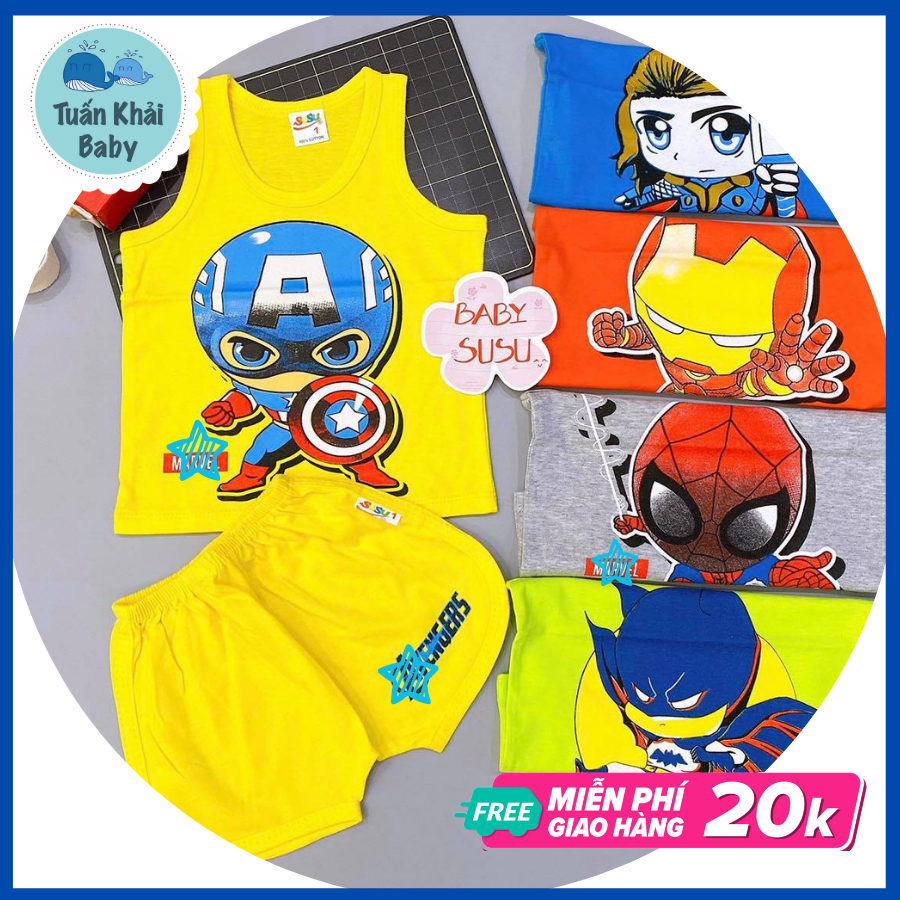 [HCM]Bộ quần áo thun cotton Susu | Mẫu Ba Lỗ Màu Siêu Nhân | Size 1 -10 cho bé trai 5-25kg| Chất vải thun cotton 100% xịn đẹp mềm | Đồ bộ bé trai| Đồ bộ bé gái | Quần áo trẻ em | Hàng Việt Nam