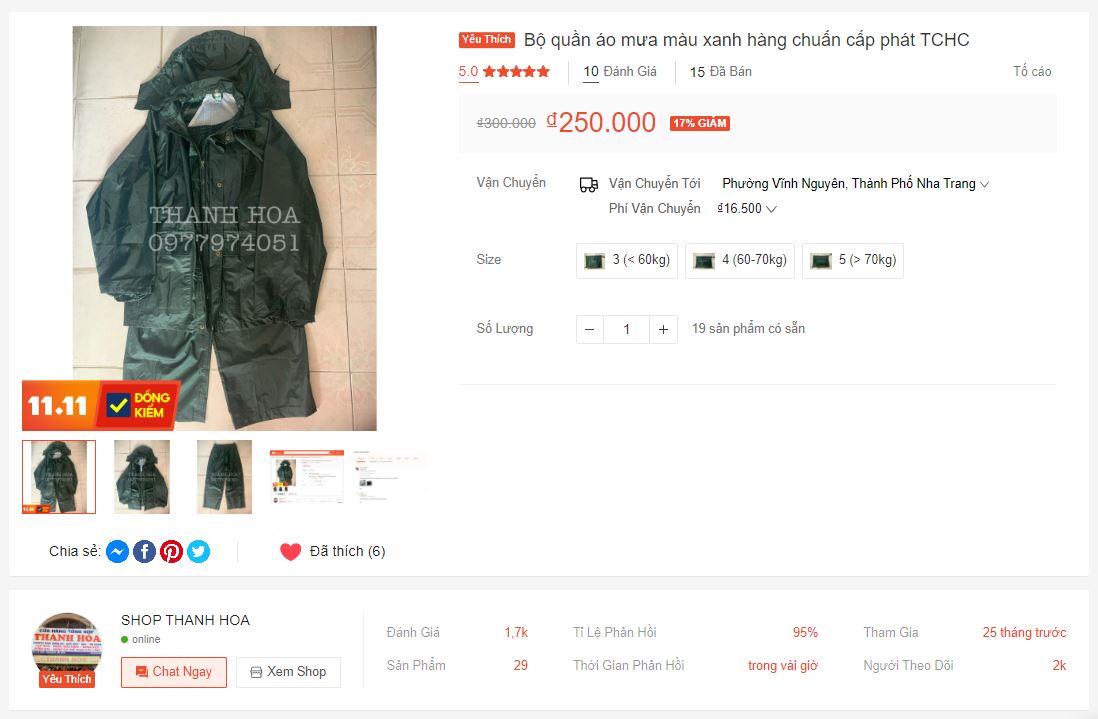 Áo mưa bộ màu xanh hàng chuẩn