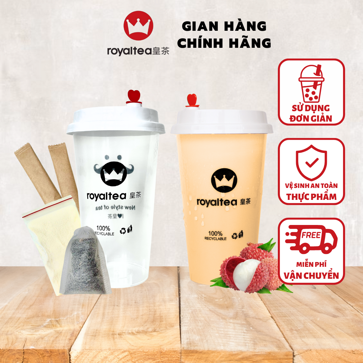 Trà sữa Royaltea Vị Vải. Trà Sữa Royaltea Tự Pha chính hãng FREE SHIP set trà sữa tự nấu tiện lợi