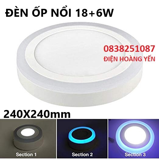 [HCM]Đèn led nổi ốp trần 24w tròn 2 màu 3 chế độ
