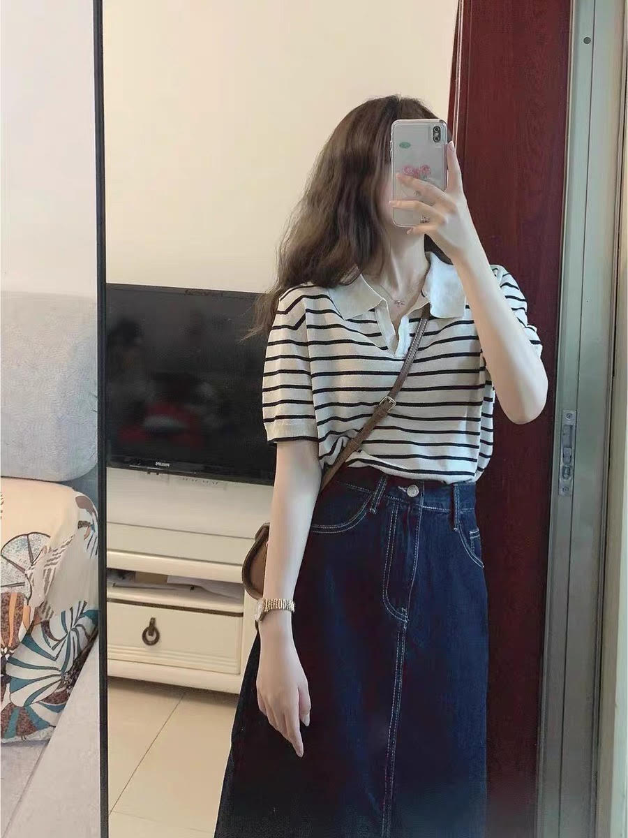 [Ảnh thật] ÁO POLO CROPTOP CỔ V LEN