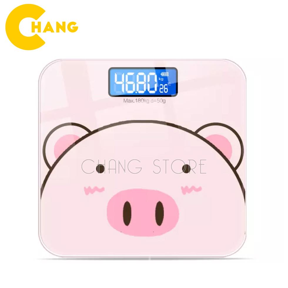 Cân Điện Tử Đo Nhiệt Độ -Cân Hình Heo Hồng , Mặt Kính Cường Lực Chịu Được Cân Nặng Tối Đa 180Kg , Độ Chính Xác Cao