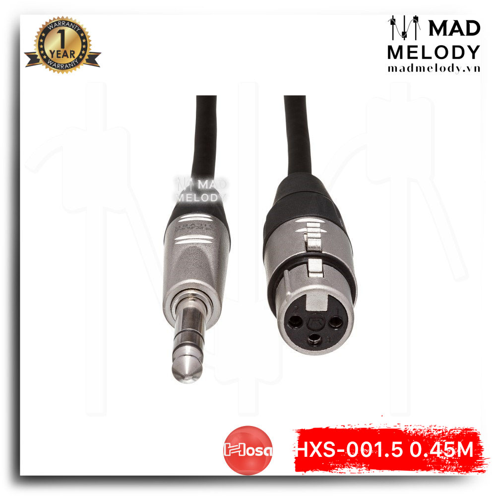 Hosa Pro Balanced Interconnect HXS-001.5 (0.45m) (REAN XLR3F - 1/4in TRS) (Dây cáp preamp canon XLR cái 6ly 6.35mm TRS balanced đực, Brand New)