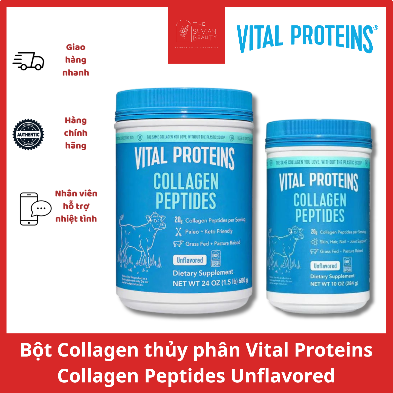 Bột Collagen thủy phân Vital Protein Collagen Peptides đủ vị (không chứa GMO-sữa-gluten)