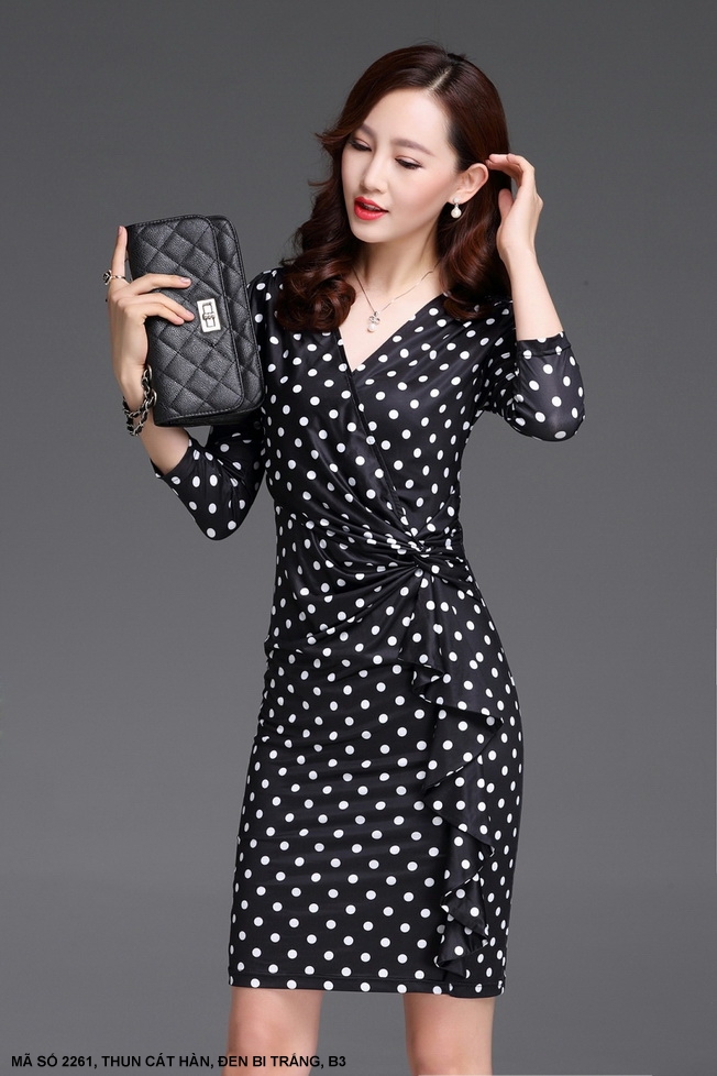 Mydu Shop | Ms 2261 Party Dress with Light Polka Dots, Flattering Waist, Elegant Figure