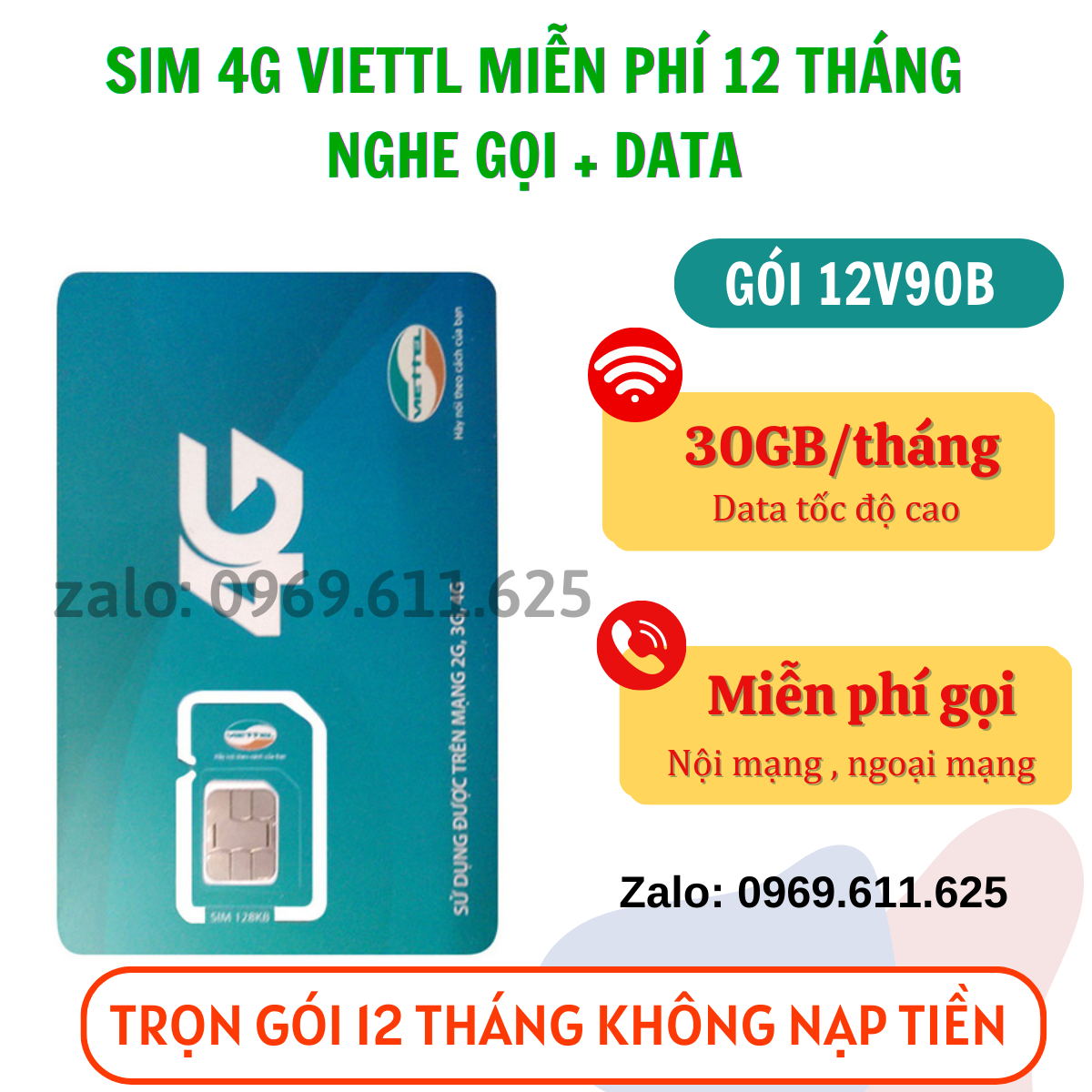 Sim viettel 4g 1 năm miễn phí cả data và nghe gọi 12v90b tặng 360gb/ năm + nghe gọi thả ga - freeship - chưa kích hoạt.